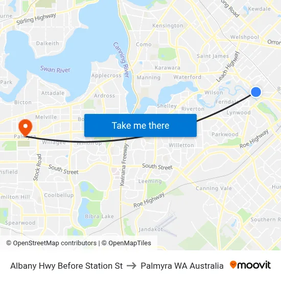 Albany Hwy Before Station St to Palmyra WA Australia map