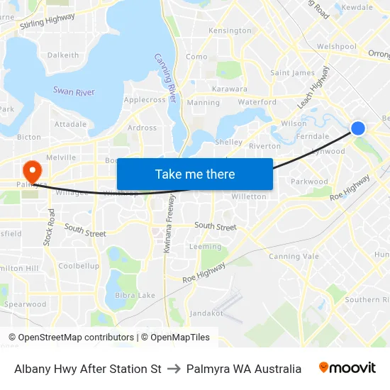 Albany Hwy After Station St to Palmyra WA Australia map