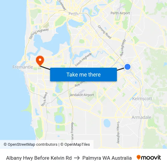 Albany Hwy Before Kelvin Rd to Palmyra WA Australia map