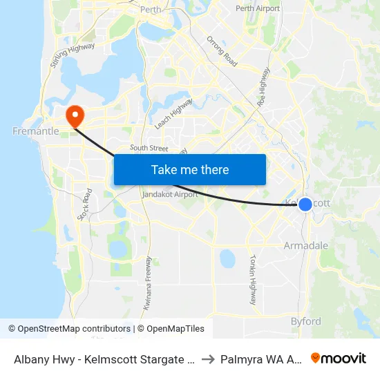 Albany Hwy - Kelmscott Stargate Shopping Ctr to Palmyra WA Australia map