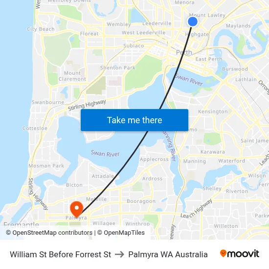 William St Before Forrest St to Palmyra WA Australia map