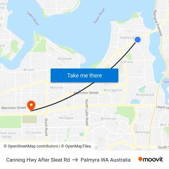 Canning Hwy After Sleat Rd to Palmyra WA Australia map
