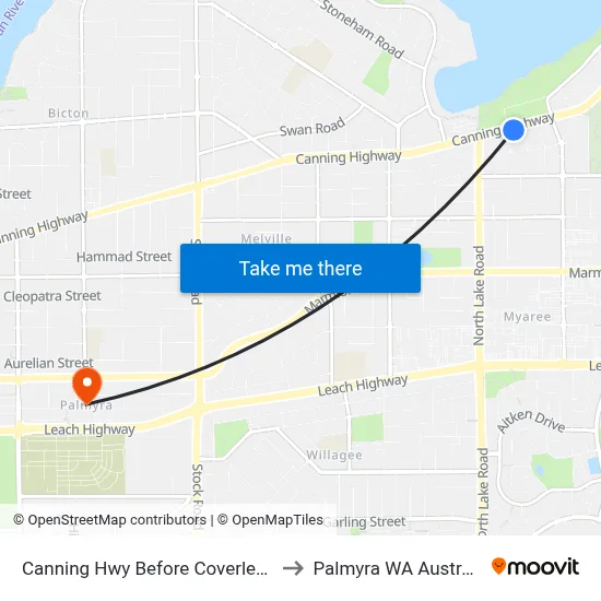 Canning Hwy Before Coverley St to Palmyra WA Australia map