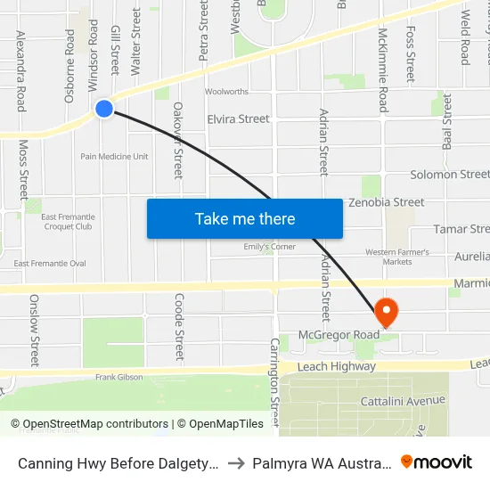 Canning Hwy Before Dalgety St to Palmyra WA Australia map
