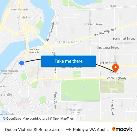 Queen Victoria St Before James St to Palmyra WA Australia map
