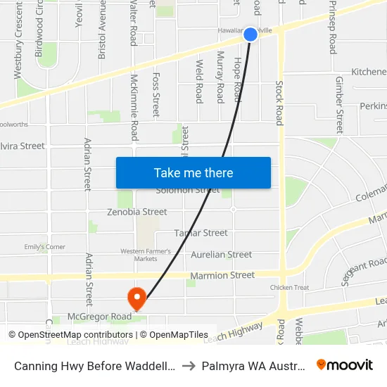 Canning Hwy Before Waddell Rd to Palmyra WA Australia map