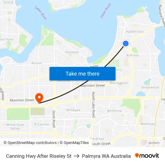 Canning Hwy After Riseley St to Palmyra WA Australia map