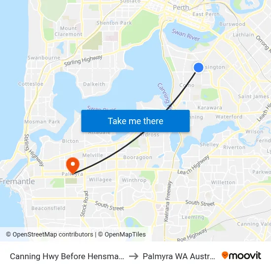 Canning Hwy Before Hensman St to Palmyra WA Australia map