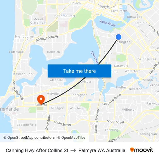 Canning Hwy After Collins St to Palmyra WA Australia map