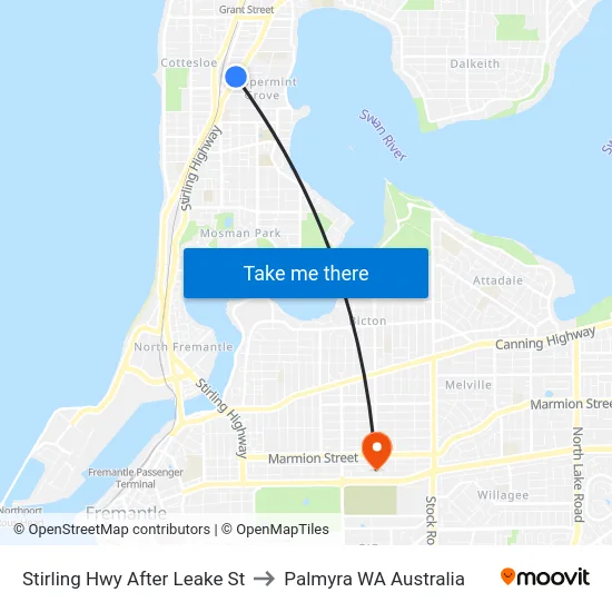 Stirling Hwy After Leake St to Palmyra WA Australia map