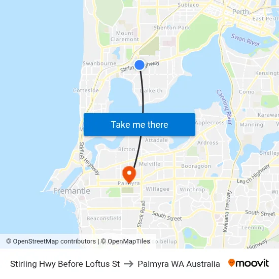 Stirling Hwy Before Loftus St to Palmyra WA Australia map