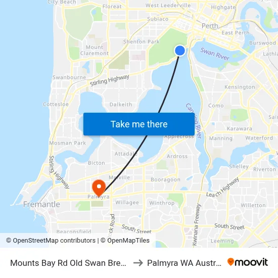 Mounts Bay Rd Old Swan Brewery to Palmyra WA Australia map