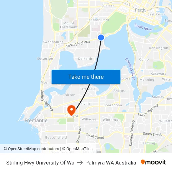 Stirling Hwy University Of Wa to Palmyra WA Australia map