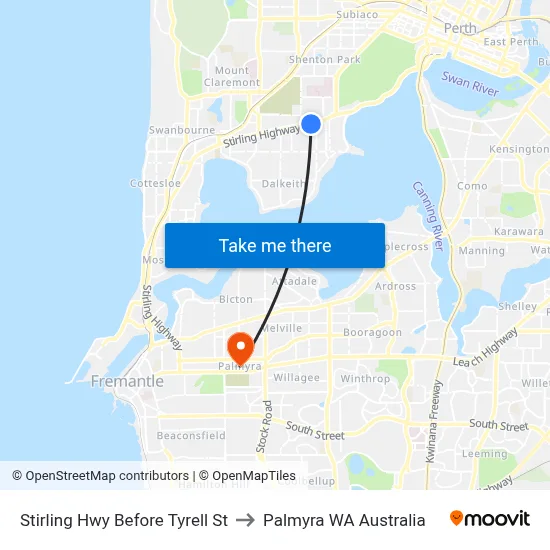 Stirling Hwy Before Tyrell St to Palmyra WA Australia map