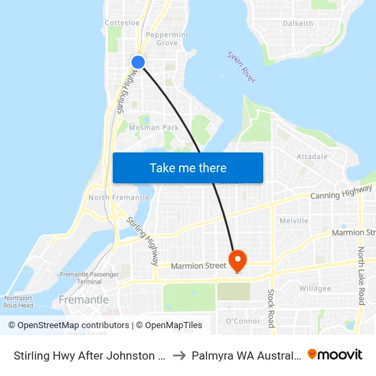 Stirling Hwy After Johnston St to Palmyra WA Australia map
