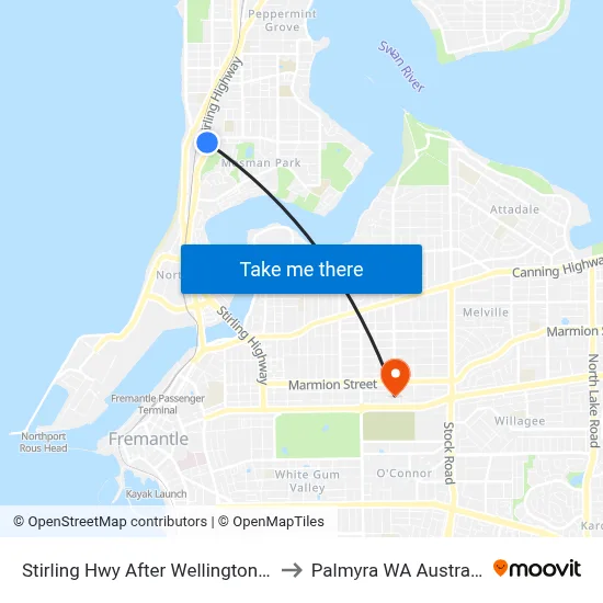 Stirling Hwy After Wellington St to Palmyra WA Australia map