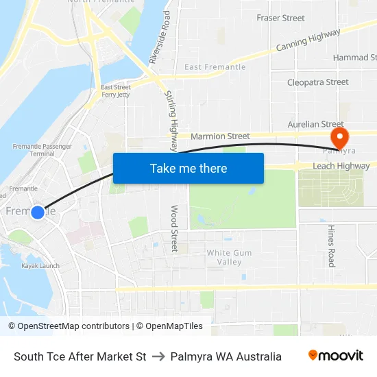 South Tce After Market St to Palmyra WA Australia map