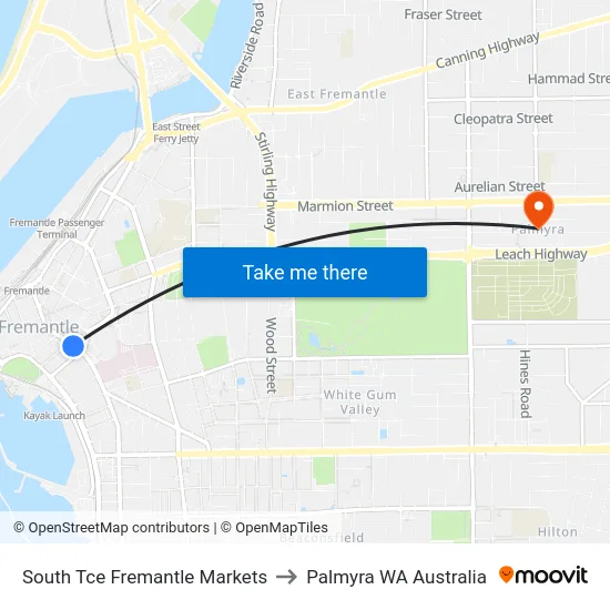 South Tce Fremantle Markets to Palmyra WA Australia map