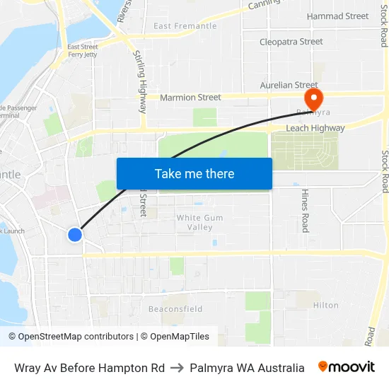 Wray Av Before Hampton Rd to Palmyra WA Australia map