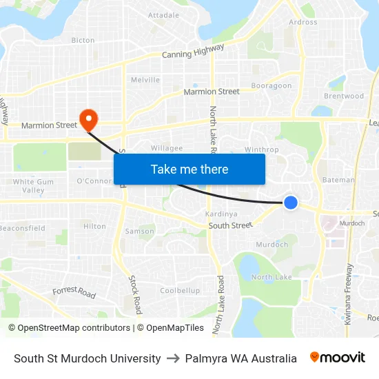 South St Murdoch University to Palmyra WA Australia map