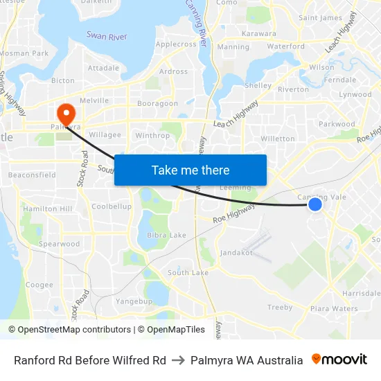 Ranford Rd Before Wilfred Rd to Palmyra WA Australia map