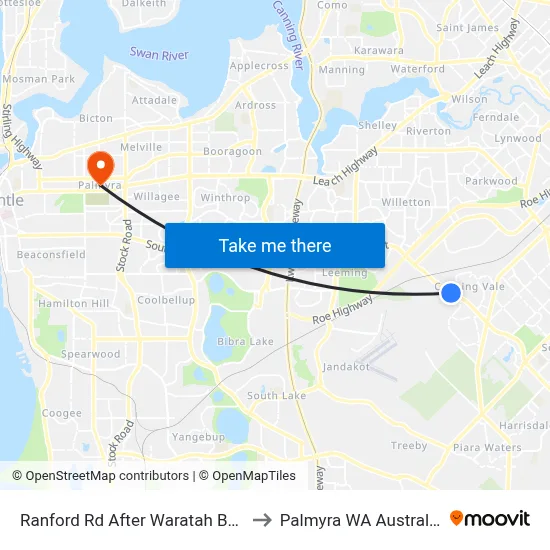 Ranford Rd After Waratah Bvd to Palmyra WA Australia map