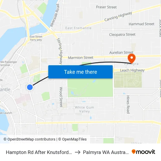 Hampton Rd After Knutsford St to Palmyra WA Australia map