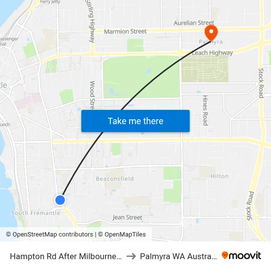 Hampton Rd After Milbourne St to Palmyra WA Australia map
