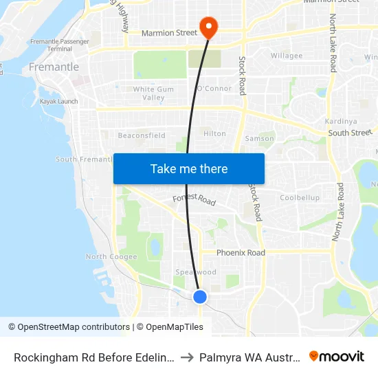 Rockingham Rd Before Edeline St to Palmyra WA Australia map