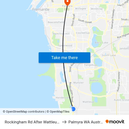 Rockingham Rd After Wattleup Rd to Palmyra WA Australia map