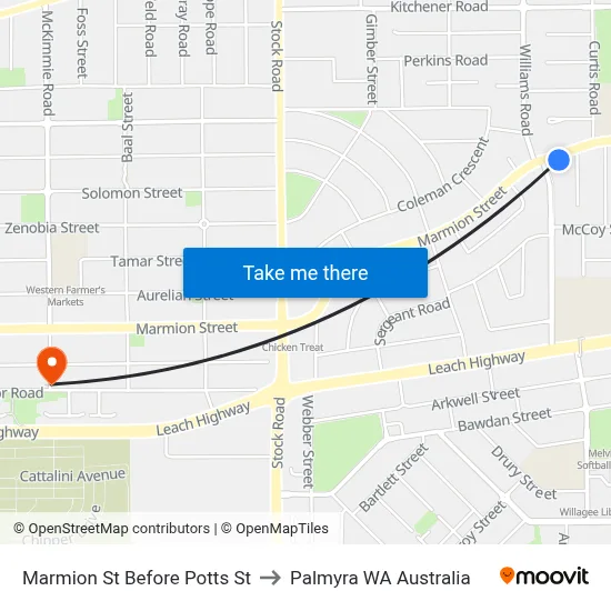 Marmion St Before Potts St to Palmyra WA Australia map