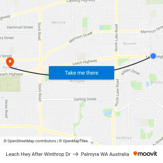Leach Hwy After Winthrop Dr to Palmyra WA Australia map