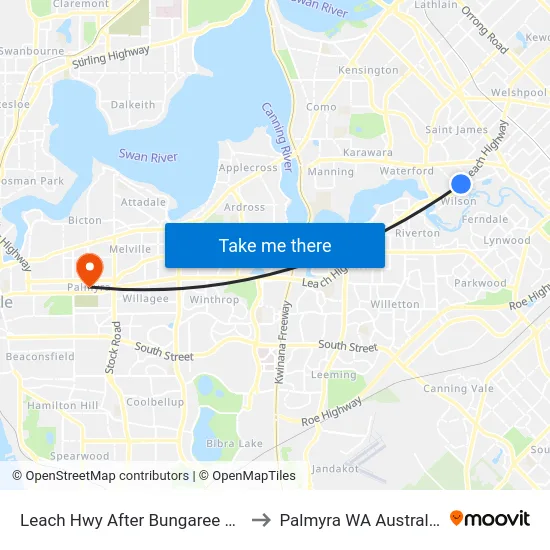 Leach Hwy After Bungaree Rd to Palmyra WA Australia map