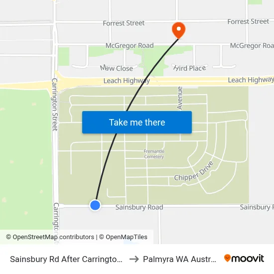 Sainsbury Rd After Carrington St to Palmyra WA Australia map