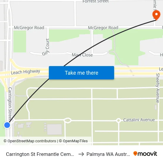 Carrington St Fremantle Cemetery to Palmyra WA Australia map