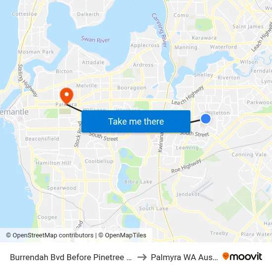 Burrendah Bvd Before Pinetree Gully Rd to Palmyra WA Australia map