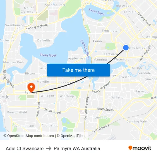 Adie Ct Swancare to Palmyra WA Australia map