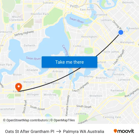 Oats St After Grantham Pl to Palmyra WA Australia map