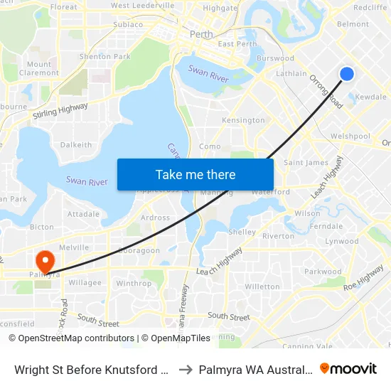 Wright St Before Knutsford Av to Palmyra WA Australia map