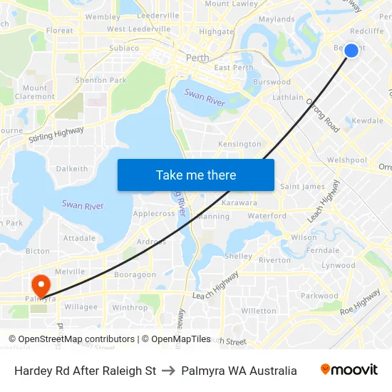 Hardey Rd After Raleigh St to Palmyra WA Australia map