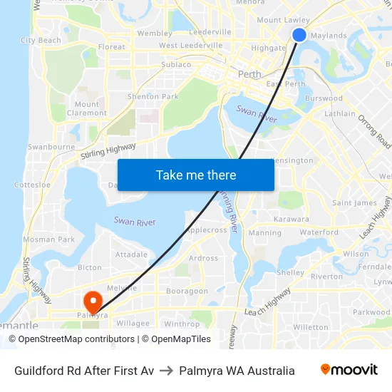 Guildford Rd After First Av to Palmyra WA Australia map