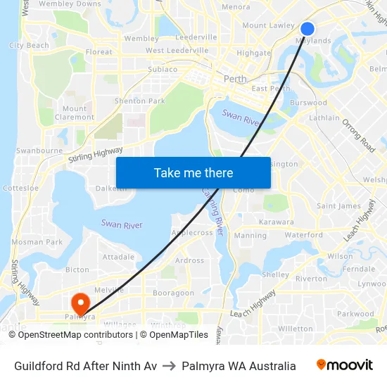 Guildford Rd After Ninth Av to Palmyra WA Australia map