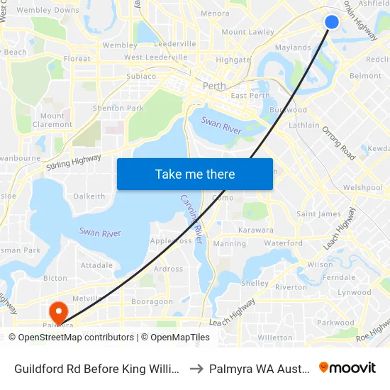 Guildford Rd Before King William St to Palmyra WA Australia map