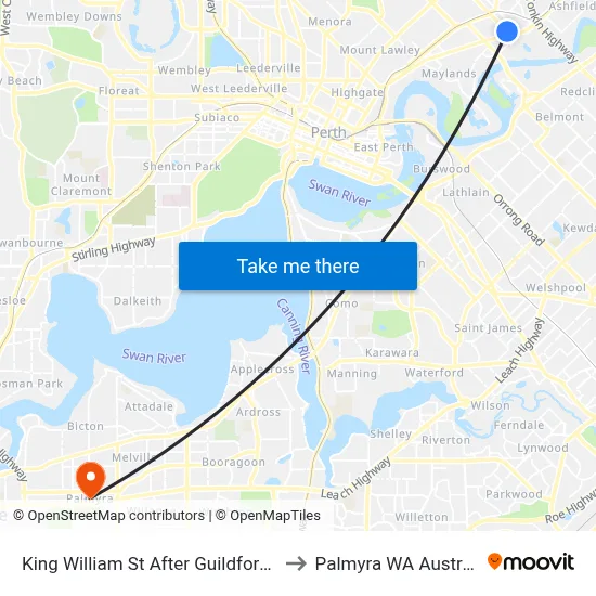 King William St After Guildford Rd to Palmyra WA Australia map