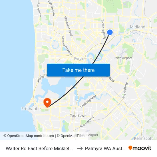 Walter Rd East Before Mickleton Tce to Palmyra WA Australia map