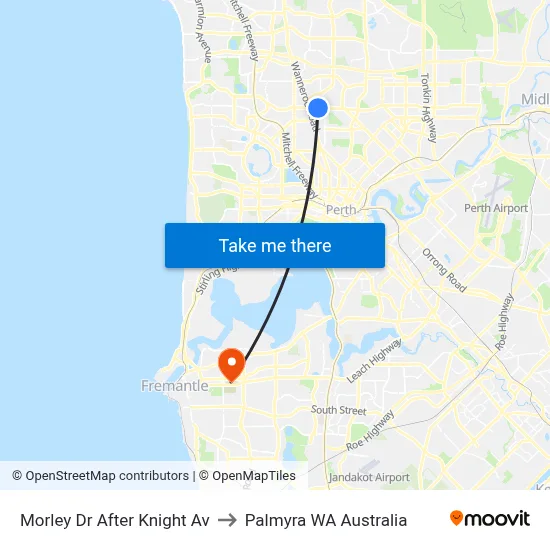 Morley Dr After Knight Av to Palmyra WA Australia map
