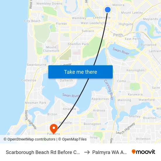 Scarborough Beach Rd Before Coronation St to Palmyra WA Australia map