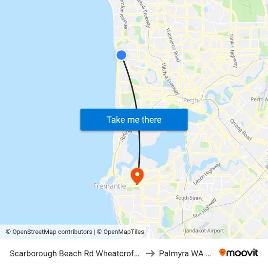 Scarborough Beach Rd Wheatcroft Street Cat Id 18 to Palmyra WA Australia map