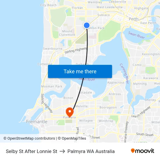Selby St After Lonnie St to Palmyra WA Australia map