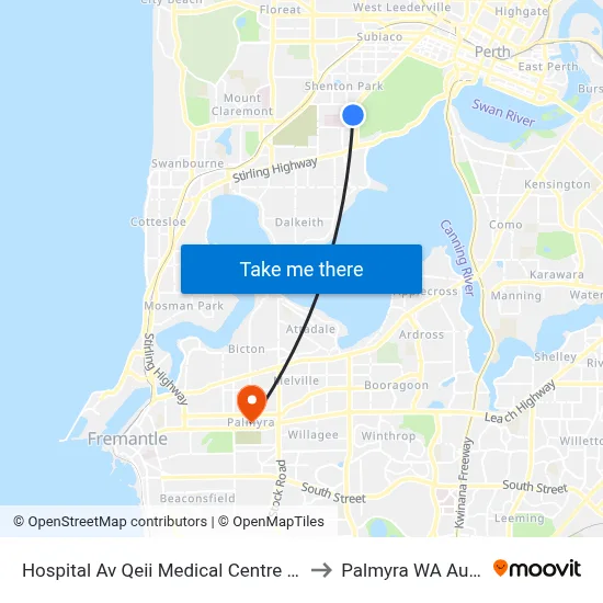 Hospital Av Qeii Medical Centre Cat Id 115 to Palmyra WA Australia map